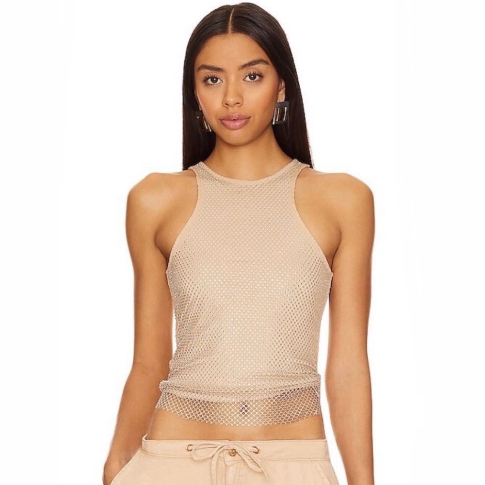 NWT OW Collection $195 Sleeveless beige w fishnet overlay size XL